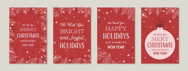 枝やボール付きのクリスマスカード コレクション ベクターイラスト — ストックベクタ