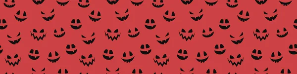 Läskig Halloween Tapet Med Pumpa Ansikte Sömlöst Mönster Banner Vektor — Stock vektor