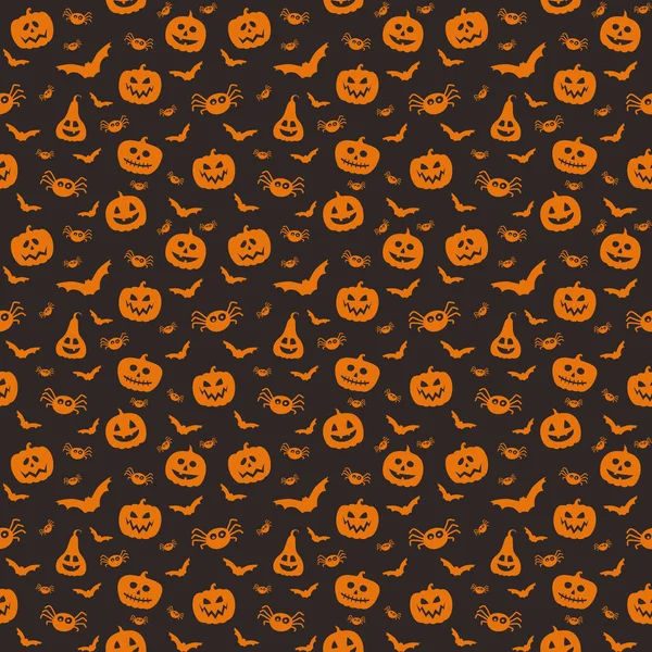 Halloween Pattern Creepy Pumpkins Bats Spiders Seamless Texture Vector — Stock Vector