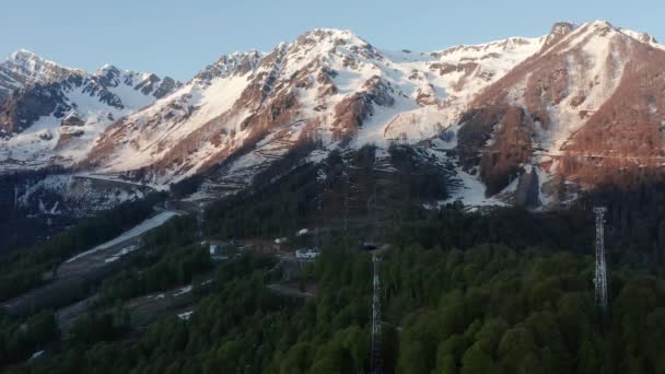 Cáucaso Norte Villa Olímpica Krasnaya Polyana Amanecer Vista Aérea — Vídeos de Stock