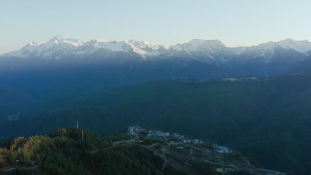 Norra Kaukasus Olympiska Byn Krasnaya Polyana Gryningen Flygbild — Stockvideo