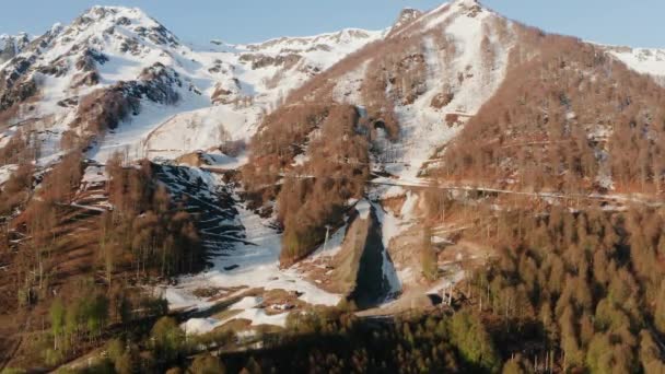 北高加索 破晓时分在克拉斯纳亚波利亚纳的奥运村空中景观 — 图库视频影像