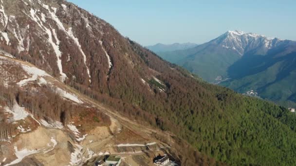 Cáucaso Norte Villa Olímpica Krasnaya Polyana Amanecer Vista Aérea — Vídeos de Stock