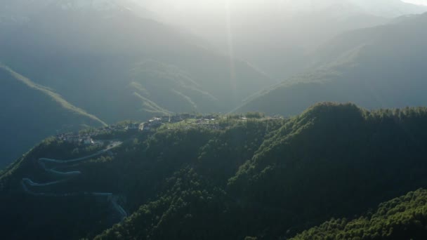 North Caucasus Olympic Village Krasnaya Polyana Dawn Aerial View — Stock Video