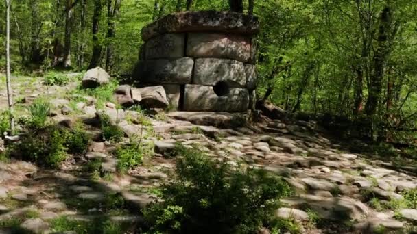 Βόρειος Καύκασος Megalithic Dolmen Στην Κοιλάδα Του Ποταμού Zhane Αεροφωτογραφία — Αρχείο Βίντεο