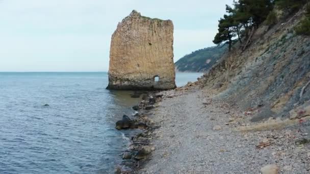 Μαύρη Θάλασσα Μνημείο Της Φύσης Sail Rock Parus Rock Αεροφωτογραφία — Αρχείο Βίντεο