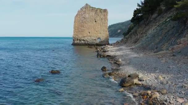 Morze Czarne Pomnik Przyrody Sail Rock Parus Rock Widok Lotu — Wideo stockowe