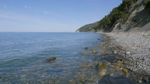 Black Sea Coast Pebble Beach Weak Wind Sound Surf — Stock Video