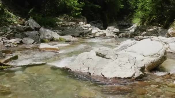 Kafkaslar Khosta Dağı Nehri Üzerindeki Navalishinsky Kanyonu Nda Bir Uçuş — Stok video