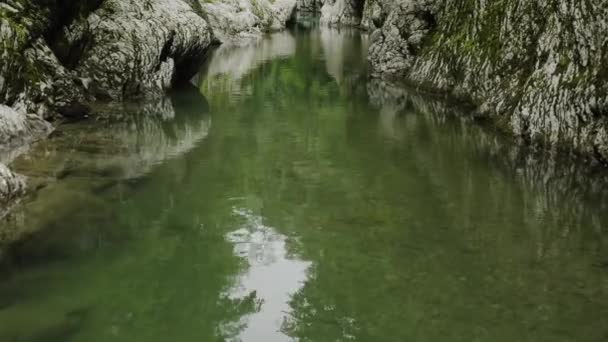 Кавказ Река Хоста Полет Через Каньон Дьявола Территория Тисового Леса — стоковое видео