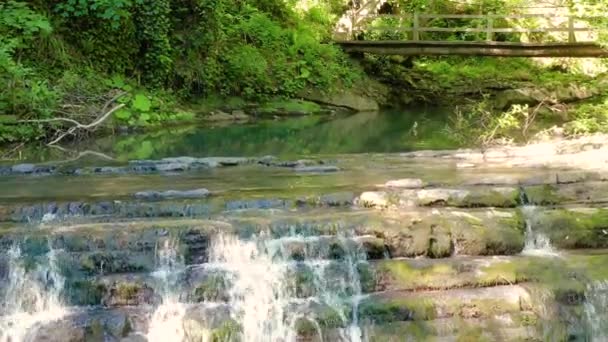 Montagnes Caucase Rivière Dikarka Les Cascades Zmeykovsky Vue Aérienne — Video