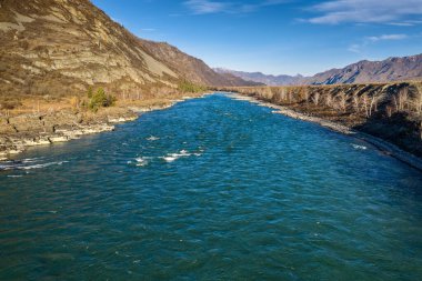 Sonbaharda Altai dağları. Katun Nehri.