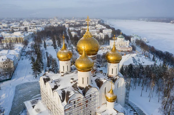 Anel Ouro Rússia Antiga Cidade Yaroslavl Catedral Assunção Vista Aérea Fotos De Bancos De Imagens