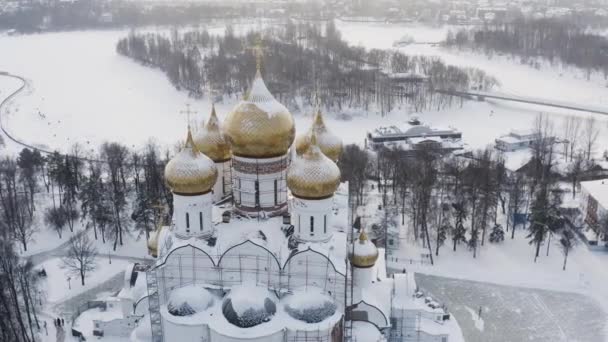 Anel Ouro Rússia Antiga Cidade Yaroslavl Catedral Assunção Vista Aérea — Vídeo de Stock