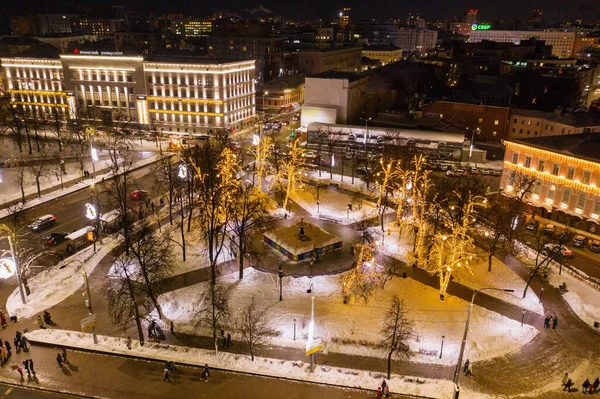 Nizhniy Novgorod Luces Festivas Minin Pozharsky Square Vista Aérea — Foto de Stock