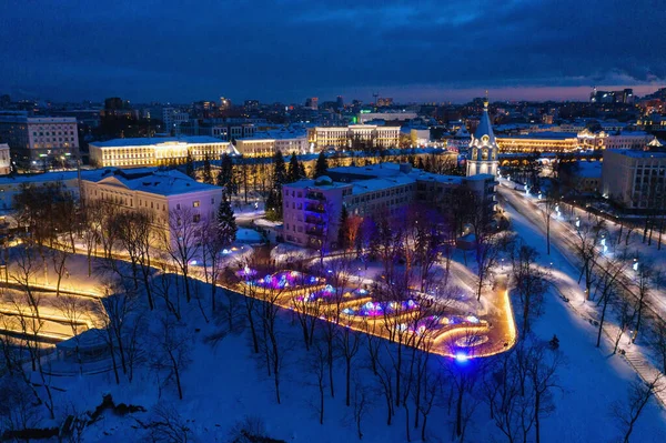 Нижній Новгород Фестивальні Вогні Повітряний Вид Кремля Насипу — стокове фото