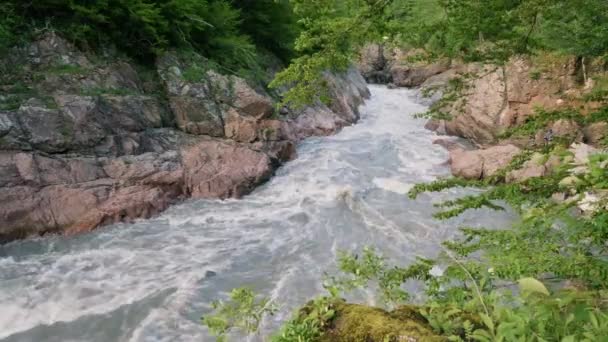 Βουνά Του Καυκάσου Αντιγκέια Ποταμός Belaya Στο Φαράγγι Του Γρανίτη — Αρχείο Βίντεο