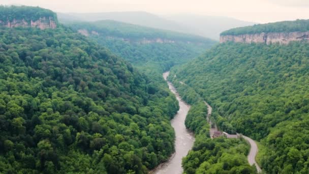 Kafkasya Dağları Adygeya Sis Içinde Belaya Nehri Una Koz Sırtı — Stok video