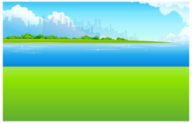 Yeşil manzaralı ve rıhtımlı City Skyline
