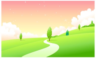 Yeşil arazi üzerinde eğri bir yol