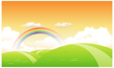 arka planda bir gökkuşağı, yeşil yatay