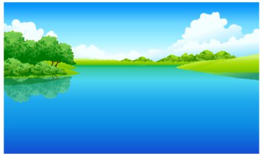 Картина, постер, плакат, фотообои "озеро и зеленый пейзаж
", артикул 13413356