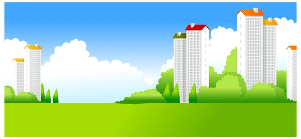 Paysage vert avec bâtiments — Image vectorielle