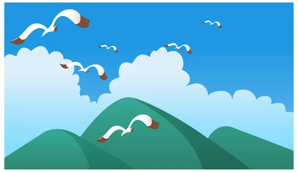 Birds flying on the mountain — Stock Vector