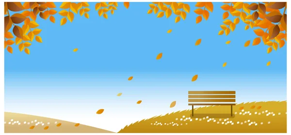 Lonely bench on autumn path — Stock Vector