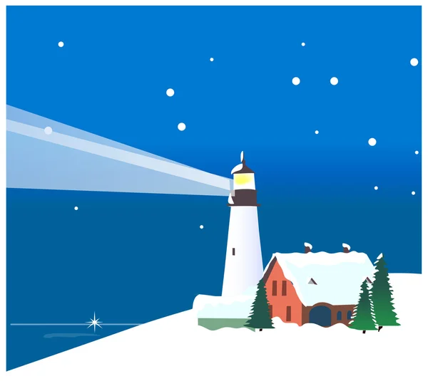 Winter mountains and lighthouse — Stock Vector