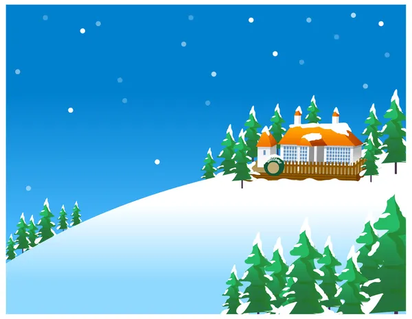 乡间的冬季雪景，还有老式的房子 — 图库矢量图片