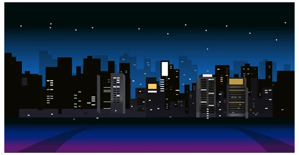 Skyline de la ville la nuit — Image vectorielle