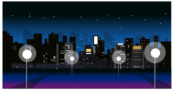 City Skyline ze światłem ulicznym w nocy — Wektor stockowy