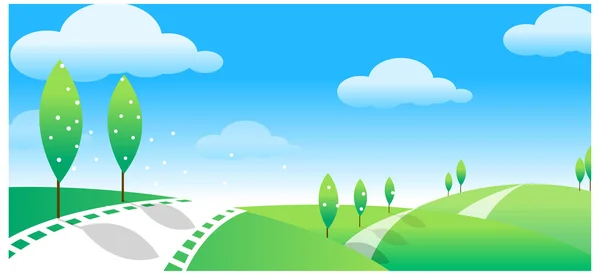 Paisaje verde con carretera — Vector de stock