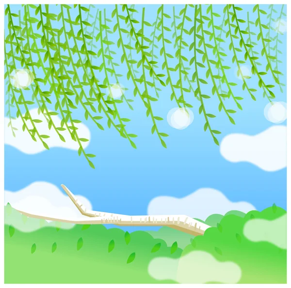 Paisaje verde con cielo azul — Vector de stock