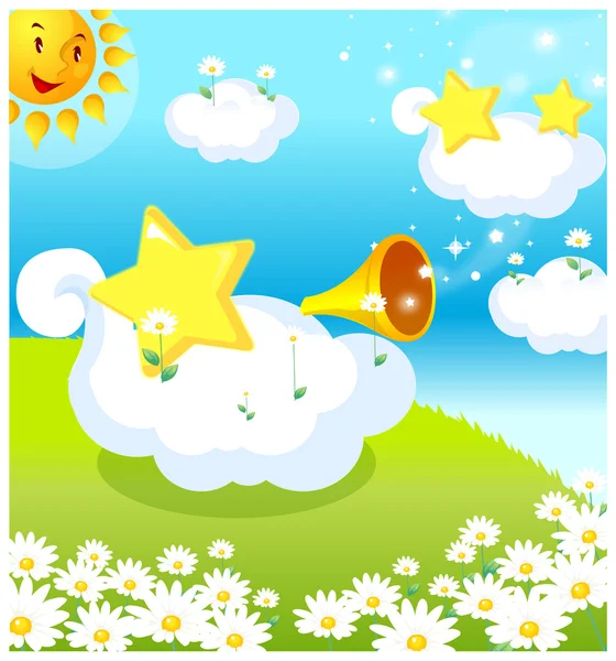 Sun, and star making celebration — Stock Vector