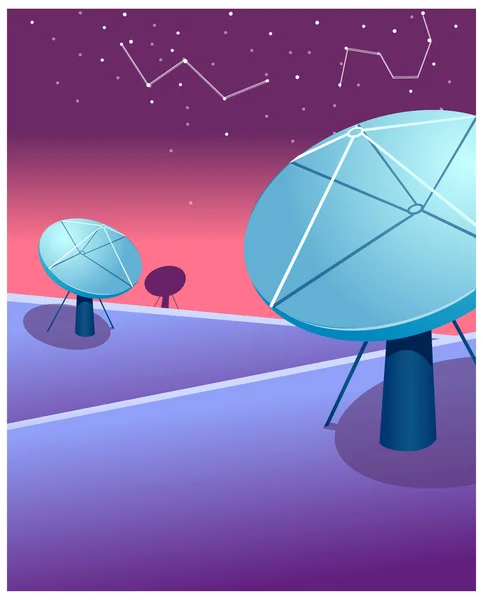 Satellite dishes and astrology sign in sky — Stock Vector