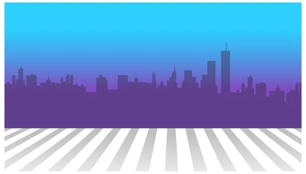 City skyline and zebra crossing in foreground — Stock Vector