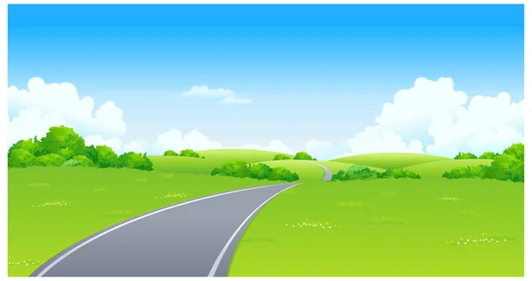 Camino curvo sobre paisaje verde — Vector de stock