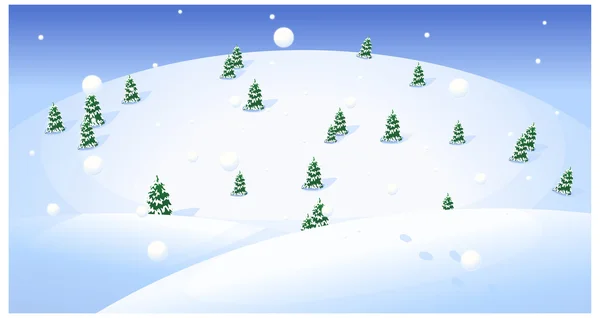 Fir trees over snow capped landscape — Stock Vector