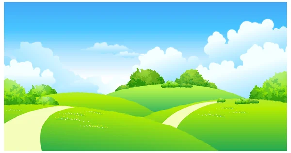 Sendero curvo sobre paisaje verde — Vector de stock