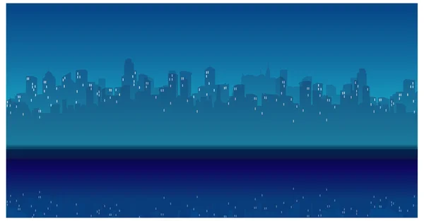 Cidade Skyline e beira-mar à noite — Vetor de Stock