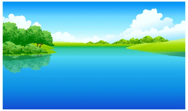 Lago y paisaje verde — Vector de stock