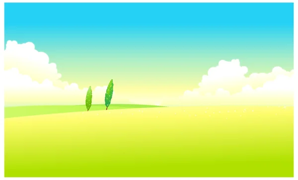 Groen landschap met blauwe lucht — Stockvector