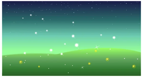 Groene landschap bij nacht — Stockvector