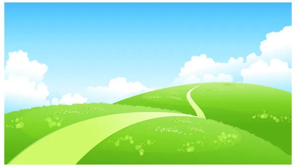 Curved path over green landscape — Stock Vector