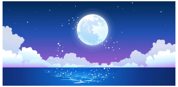 Full moon reflecting on ocean — Stock Vector