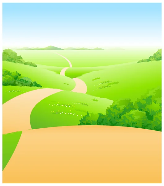 Путь над зеленым пейзажем — стоковый вектор