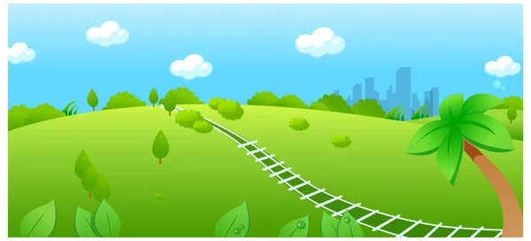 Σιδηροδρομικές γραμμές πάνω από το πράσινο τοπίο — Διανυσματικό Αρχείο
