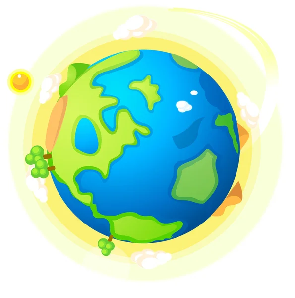 Глобус з зеленим пейзажем і сонцем — стоковий вектор